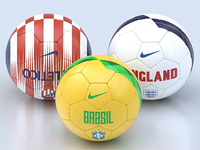 Nike Soccer Balls For Sports Equipment Featuring Brasil England And Red Striped Designs 3d model