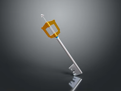 3D Rendered Shiny Metallic Key Featuring Golden Accent And Silver Reflective Handle 3d model