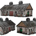 Dilapidated Industrial Factory Building With Weathered Walls Red Doors And Broken Windows