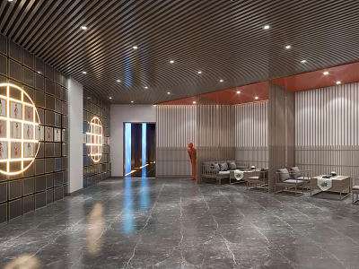 Luxurious SPA Sauna Lobby With Modern Lighting And Comfortable Seating 3d model