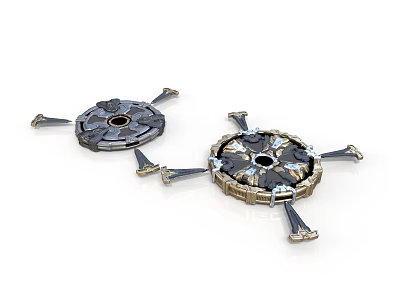 Intricate Dual Metallic Circular Mechanical Components With Spokes And Ornate Edges 3d model