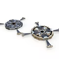 Intricate Dual Metallic Circular Mechanical Components With Spokes And Ornate Edges