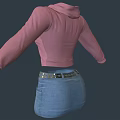 Pink Hoodie With Zipper Front And Blue Distressed Denim Skirt Fashion Look