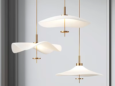 Modern Interior Design With Three Chandeliers White Shades And Gold Metal 3d model
