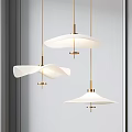 Modern Interior Design With Three Chandeliers White Shades And Gold Metal