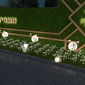 Garden Decorative Elements Featuring Green Lawn Geometric Shapes Rabbit Ornaments Mushroom Lamps And String Lights