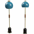 Stylish Two Floor Lamps With Blue Shades Golden Stands And Wooden Accents