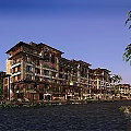 Modern Luxury Multi story Residential Building With Balconies Waterfront View And Palm Trees