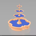 Three Tiered Decorative Fountain With Blue Water Basin And Light Colored Base
