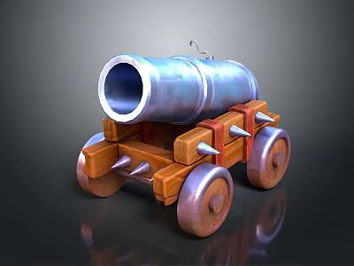 Vintage Cannon With Metal Barrel Wooden Carriage And Spoked Wheels 3d model
