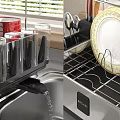 Stainless Steel Dish Rack Holding Tableware Plates And Bowls In Kitchen