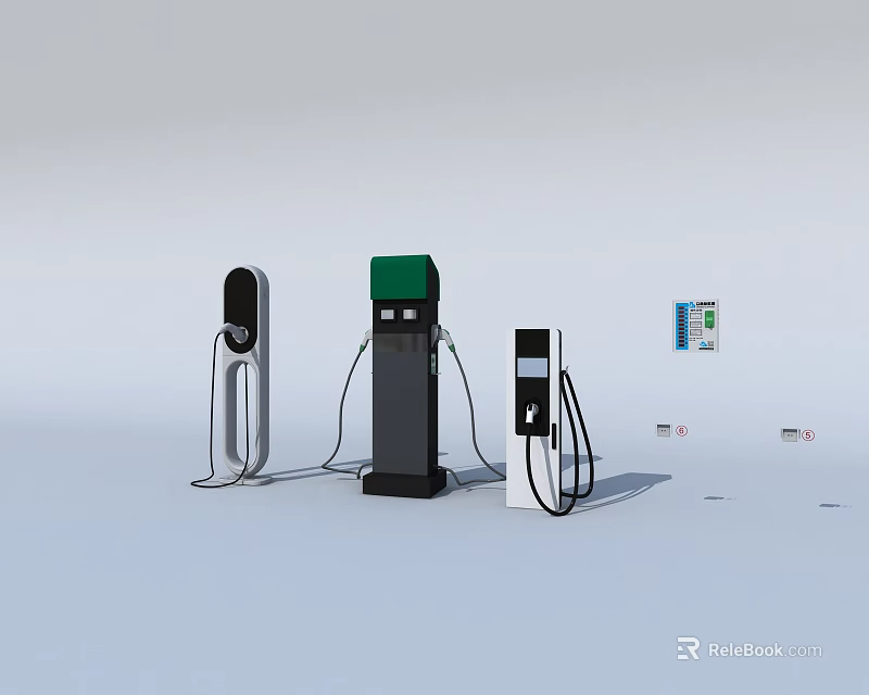 Electric Vehicle Charging Stations With Different Designs Charging Ports And Control Panel 3d model 