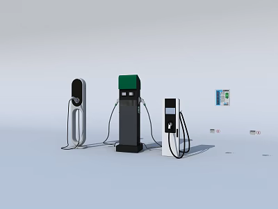 Electric Vehicle Charging Stations With Different Designs Charging Ports And Control Panel 3d model