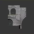Stone Architecture Model With Archway Stone Blocks And Green Vegetation