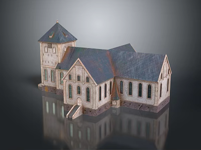 Ancient Historic Building Featuring Tower Arched Windows Stone Steps And Tiled Roof 3d model