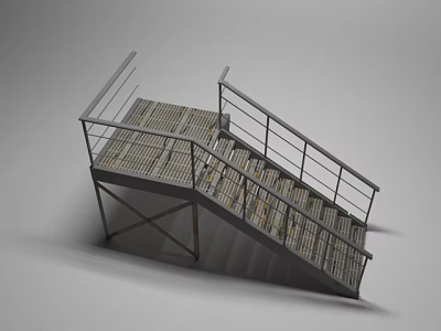 Industrial Metal Staircase Design With Grated Steps And Metal Handrails 3d model
