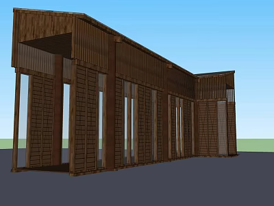 Modern Wooden Pergola with Elongated Structure and Columns in Architectural Design 3d model