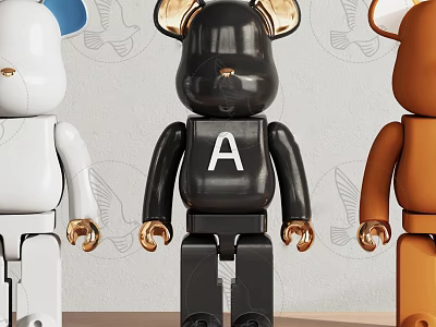 Trendy Bear Shaped Decorative Ornament Set With White Black Brown And Golden Accents 3d model