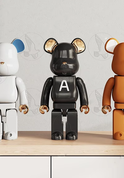 Trendy Bear Shaped Decorative Ornament Set With White Black Brown And Golden Accents 3d model