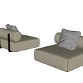 Two Modern Beige Single Sofas With Checkered Pillows And Cylindrical Armrests 3d model
