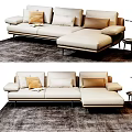 Modern Light Beige Sectional Sofa With Accent Pillows On Gray Area Rug 3d model