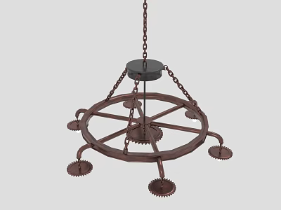 Copper Gear Design Chandelier With Circular Frame And Chain Suspension 3d model