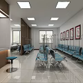 Hospital Waiting Area With Blue Chairs Wall Paintings And Reception Desk