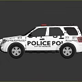 White SUV Style Police Car With Roof Mounted Lights And POLICE Decals
