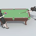 Two Women Playing Billiards On Green Pool Table With Cue Sticks 3d model