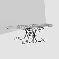 Stylish Outdoor Table With Oval Glass Top And Black Wrought Iron Scrollwork Base For Patio