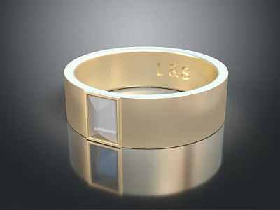 Elegant Gold Ring With Square Gemstone And Polished Band Engraved L&S 3d model