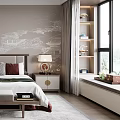 Elegant Modern Bedroom Interior With Large Bed Nightstands Lamps White Wardrobes And Landscape Wall