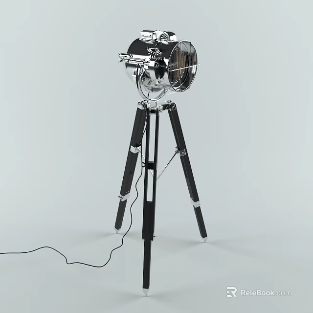 Modern Chrome Floor Lamp With Black Tripod Stand And Adjustable Design 3d model 