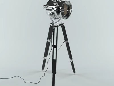 Modern Chrome Floor Lamp With Black Tripod Stand And Adjustable Design 3d model