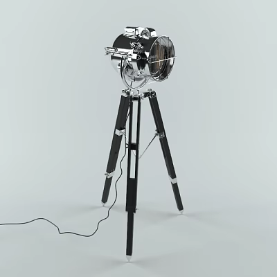 Modern Chrome Floor Lamp With Black Tripod Stand And Adjustable Design 3d model
