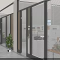 Bright Modern Office Layout With Glass Partitions Built In Blinds And Neat Green Potted Plants