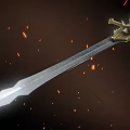 Ornate Fantasy Sword With Golden Hilt And Engraved Blade Surrounded By Sparks