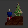 Colorful Decorative Perfume Bottles With Various Shapes And Metallic Accents On Wooden Shelf