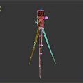 Red Surveying Instrument On Orange Tripod Stand For Measurement Work