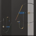 Modern Geometric Metal Wall Decor With Blue Gold Lines And Circles
