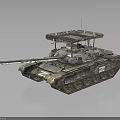 Armored Military Tank With Long Cannon Heavy Duty Tracks And Top Grill Structure