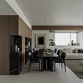 Modern Living And Dining Room Interior With Sofa Dining Table Rug And Window Blinds