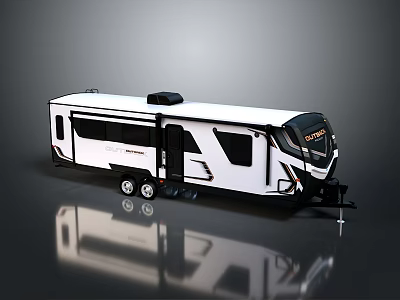 Modern White RV Trailer With Black Accents Windows And Roof Equipment 3d model