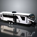 Modern White RV Trailer With Black Accents Windows And Roof Equipment