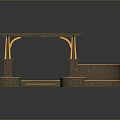 Architectural Structure Featuring Wooden Lattice Roof Orange Brick Pillars Circular Bases Stone Slabs And Grass