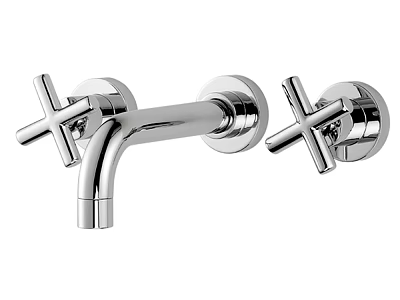 Modern Dual Handle Wall Mounted Faucet With Chrome Finish Smooth Surface For Bathroom Kitchen 3d model