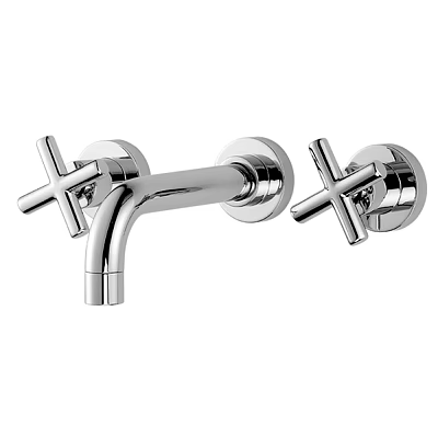 Modern Dual Handle Wall Mounted Faucet With Chrome Finish Smooth Surface For Bathroom Kitchen 3d model
