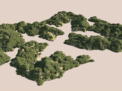 Natural Scenery With Green Vegetation Covered Irregular Terrain On Light Background 3d model