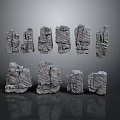 Different Shaped And Textured Rocks Arranged On Gray Background With Reflections 3d model