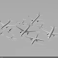 Multiple White Model Airplanes of Various Sizes on Dark Background 3d model